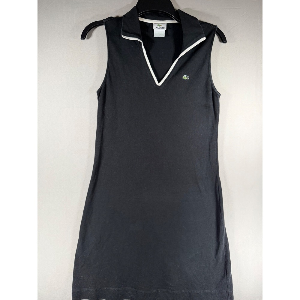 Lacoste Womens Sleeveless Polo Dress Black White Trim Pique Knit Size 42